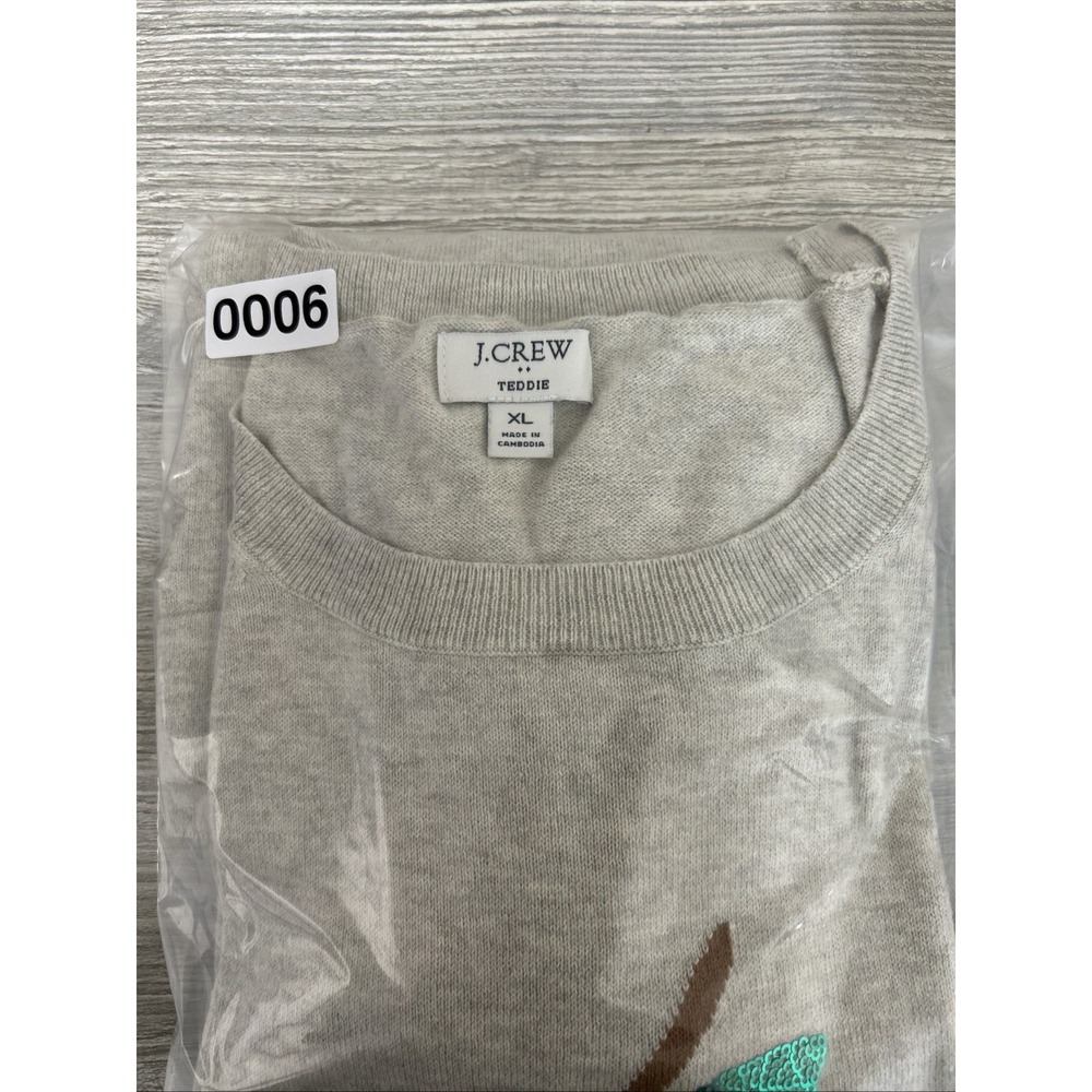 Jcrew Light Sweater Women's XL Apple Sequin Gray Teddie Pullover Preppy - Picture 4 of 4